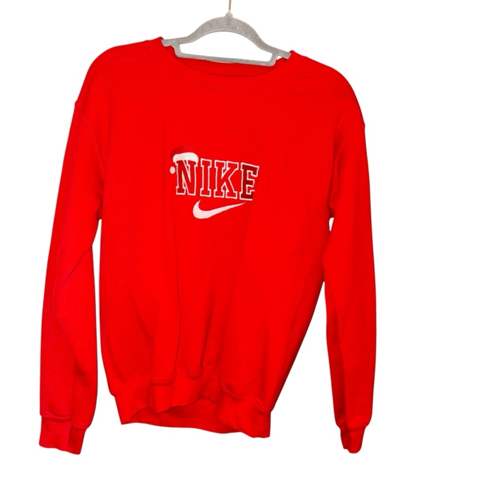 Nike Gildan Christmas Santa‎ Hat Pullover Sweatshirt Red White Size Small
